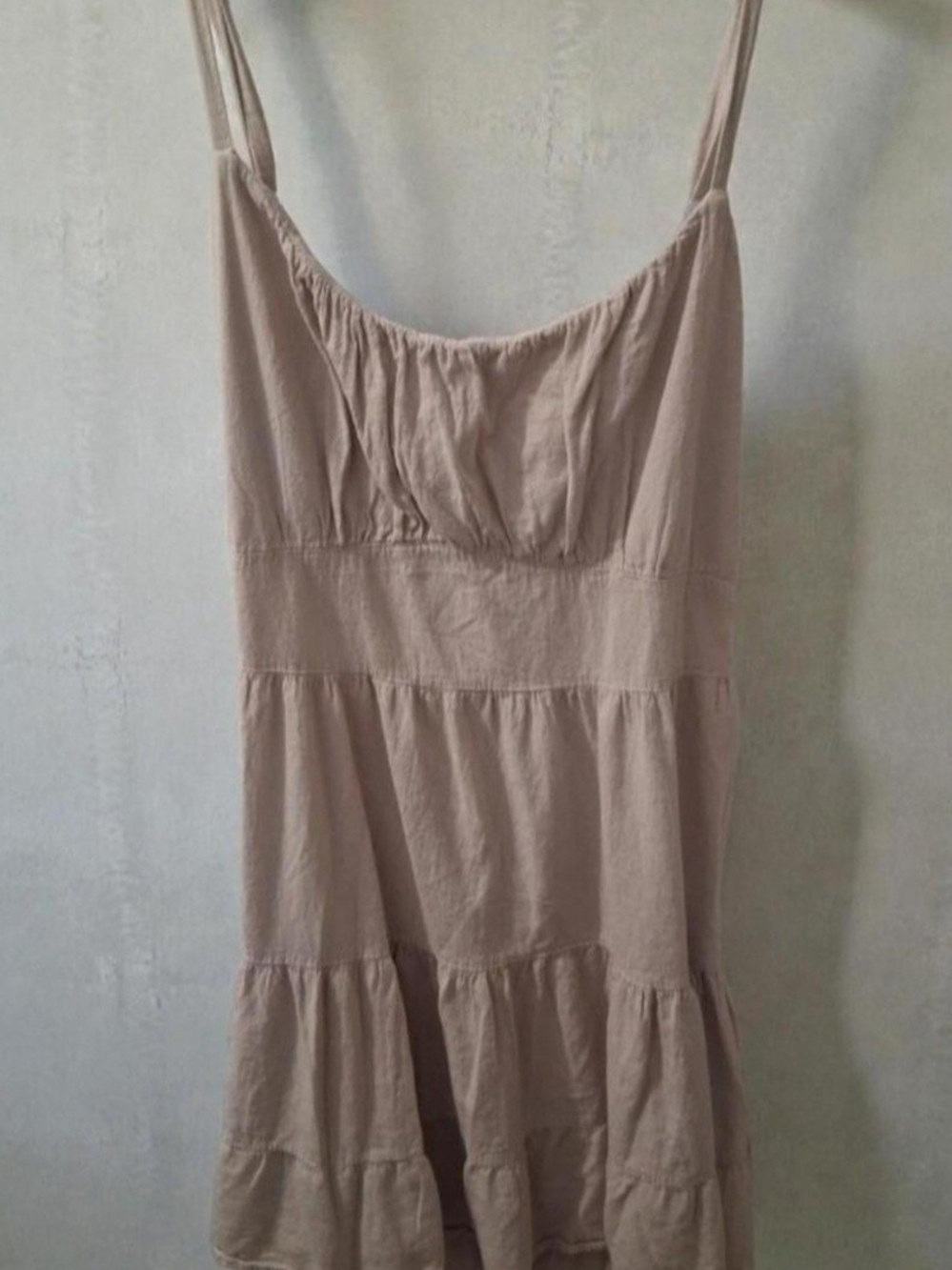 Women's Taupe Tiered Spaghetti Strap Mini Dress